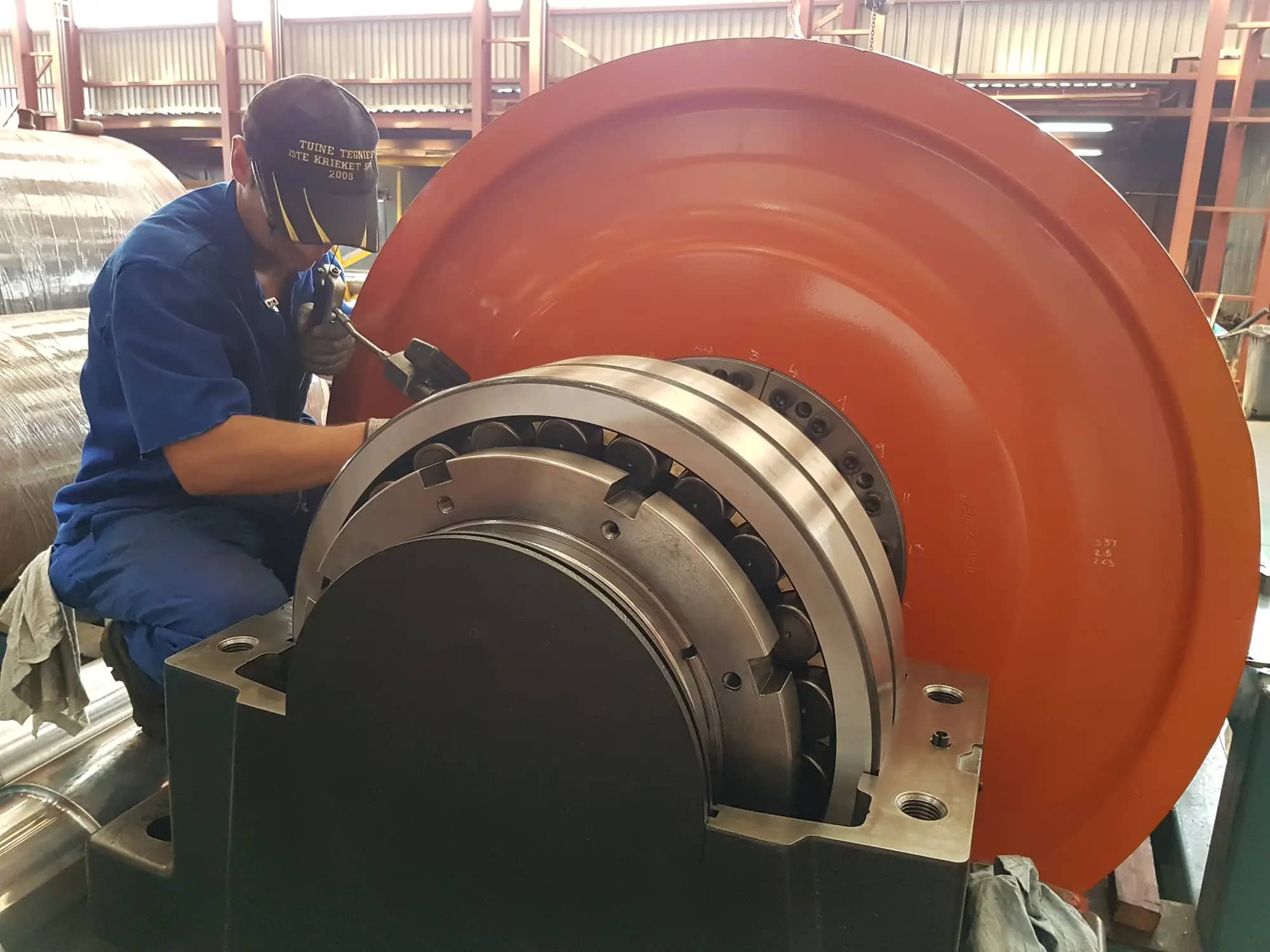 Bearing being fitted to a pulley shaft