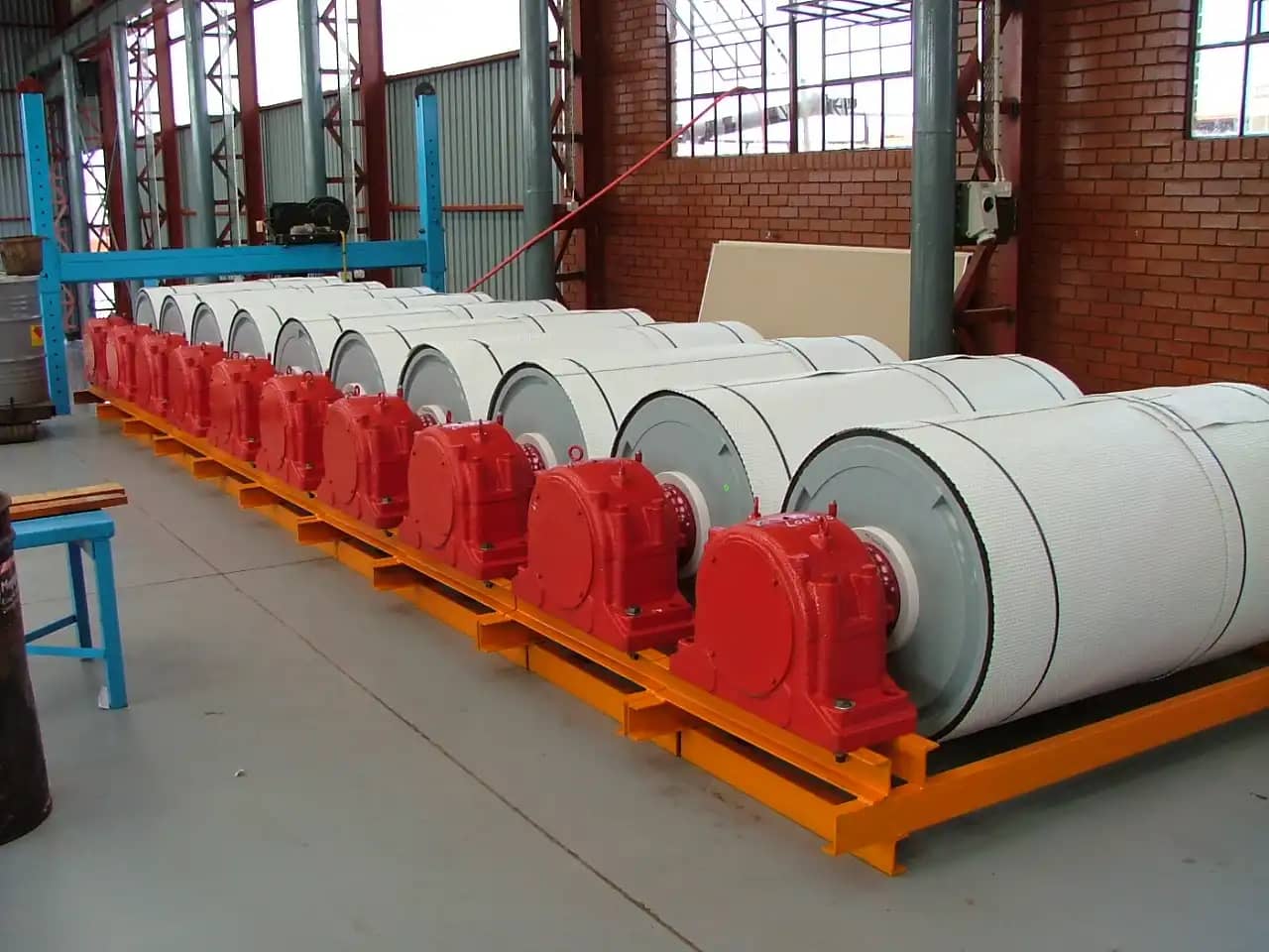 Pulleys lined up in the Lorbrand factory