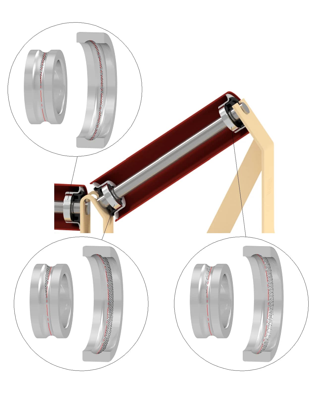 Contact traces on accurately mounted idler roller bearings