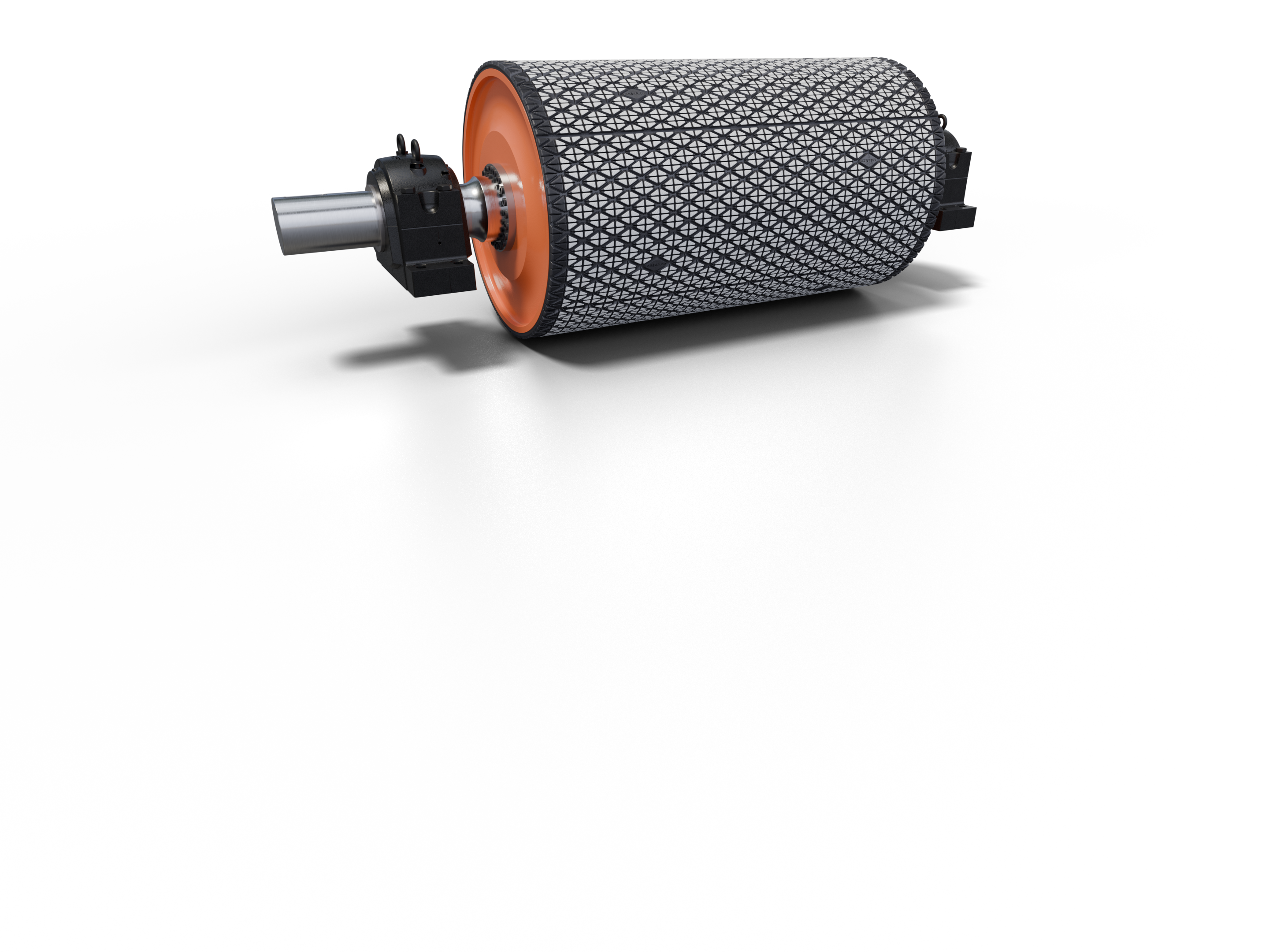 Pulley with split-diamond rubber-backed ceramic lagging