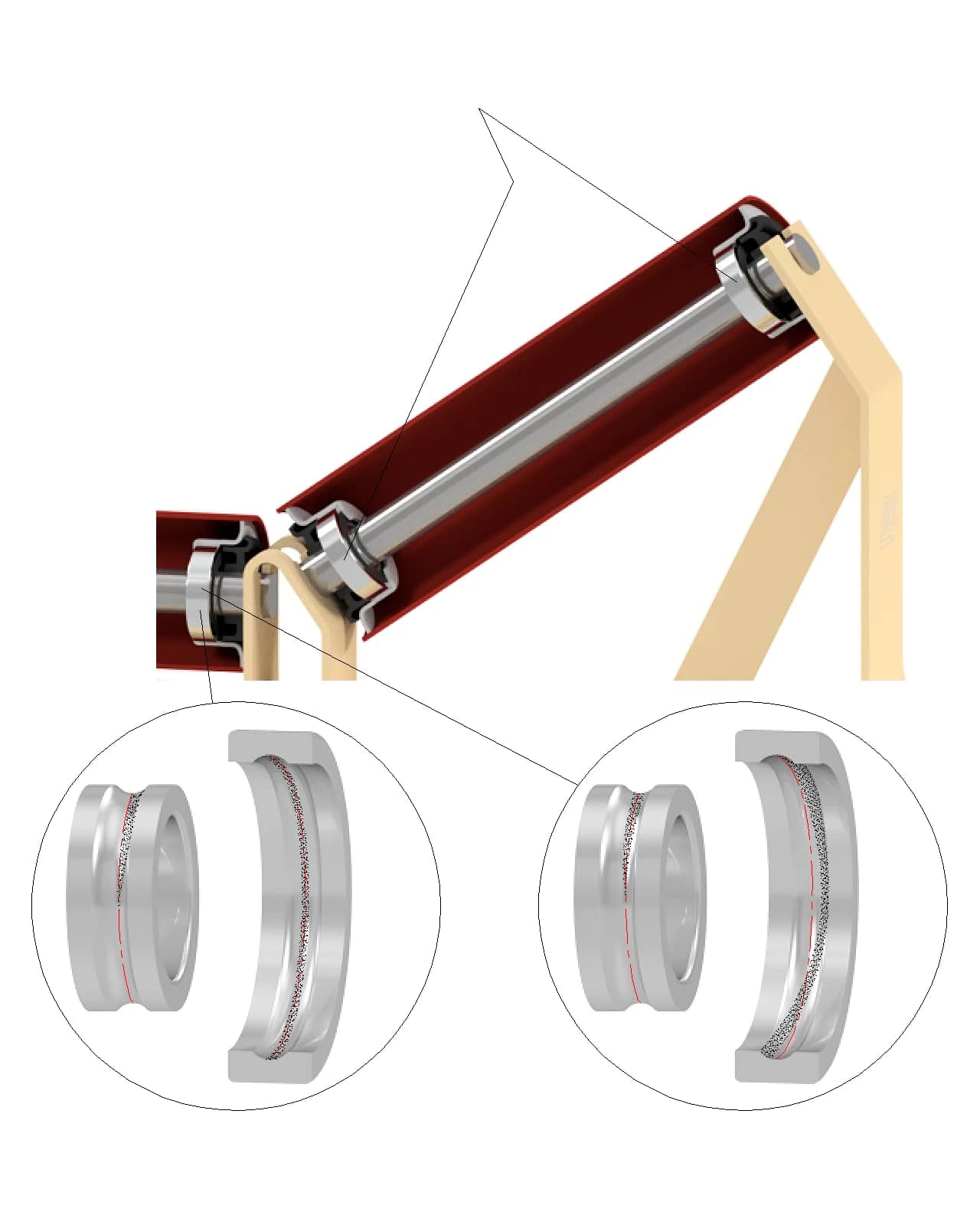 Contact traces on misaligned idler roller bearings