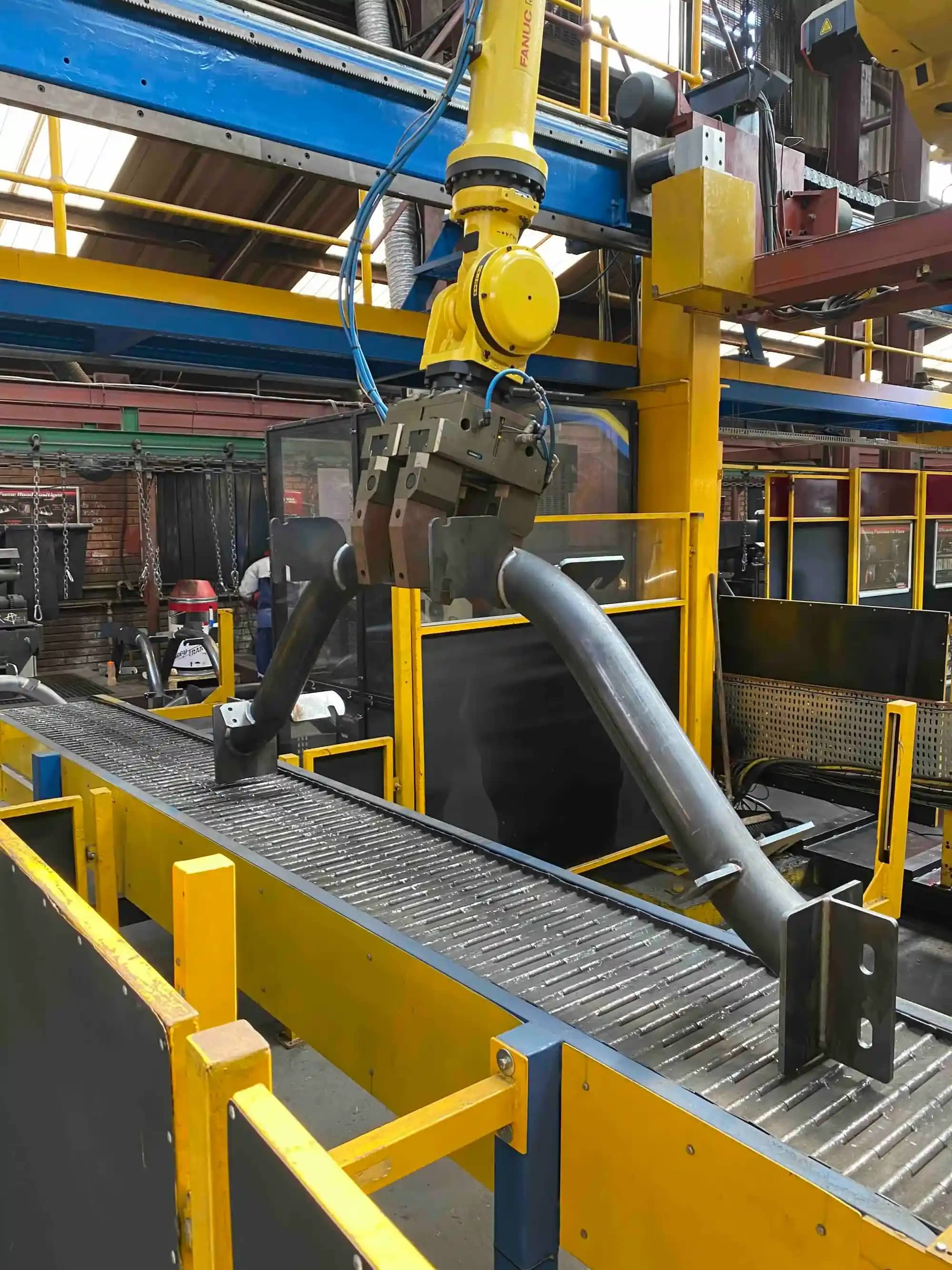 Robotic welding cell loadout station at the Lorbrand factory